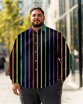 Chemise à manches longues grande taille pour homme avec imprimé arc-en-ciel vertical, chemise boutonnée